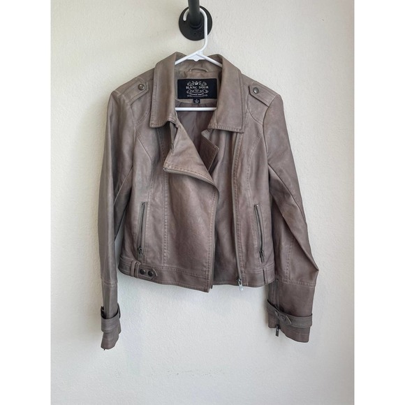 Justice Jackets & Blazers - Blanc Noir Faux Leather Tan Brown Moto Jacket Asymmetric Front Zip Small